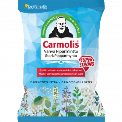 Carmolis Vahva Piparminttu kurkkukaramelli 75 g - Päiväys 10/2026