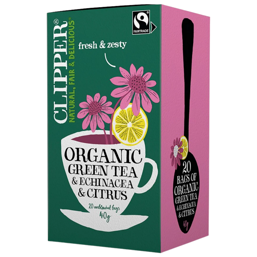 Clipper Echinacea & Sitrushedelmät - Vihreä tee 20 teepussia