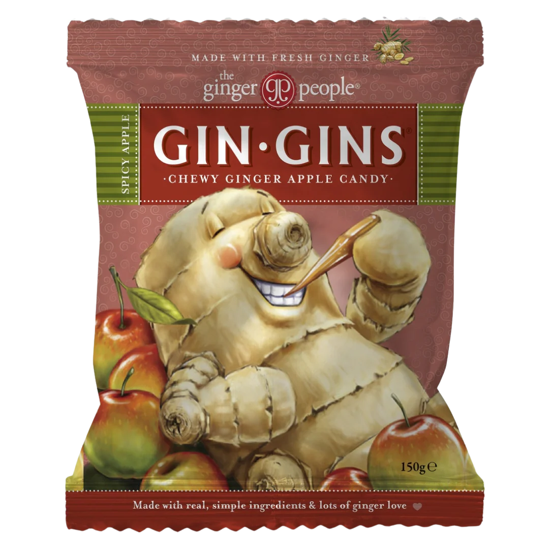 Gin Gins Spicy Ginger Apple Candy - Inkiväärikaramelli & Mausteinen Omena 150 g - Päiväys 10/2026