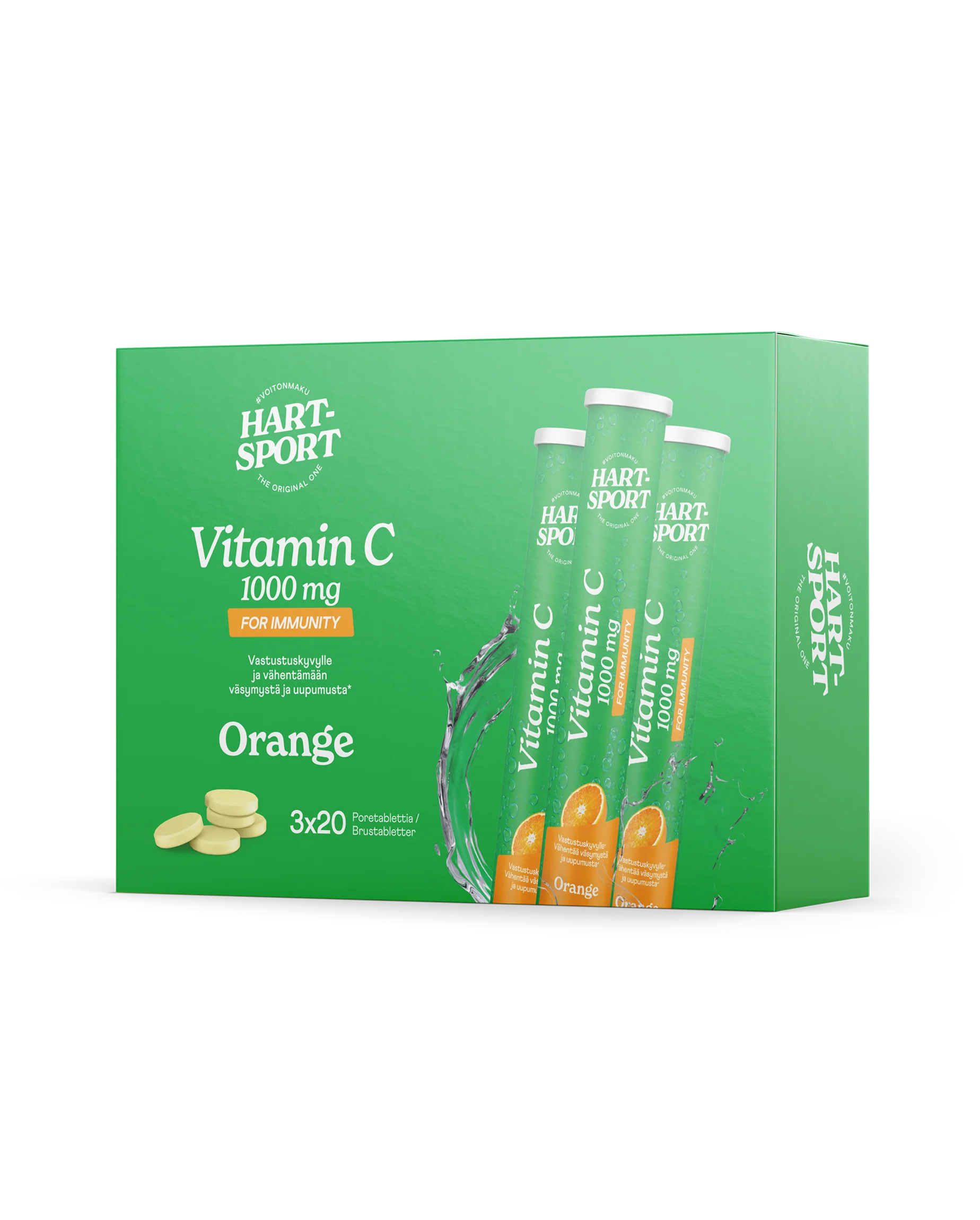 Hart-Sport Vitamin C 1000 mg - C-vitamiiniporetabletti Appelsiini 3 x 20 poretabl. TUKKUPAKKAUS