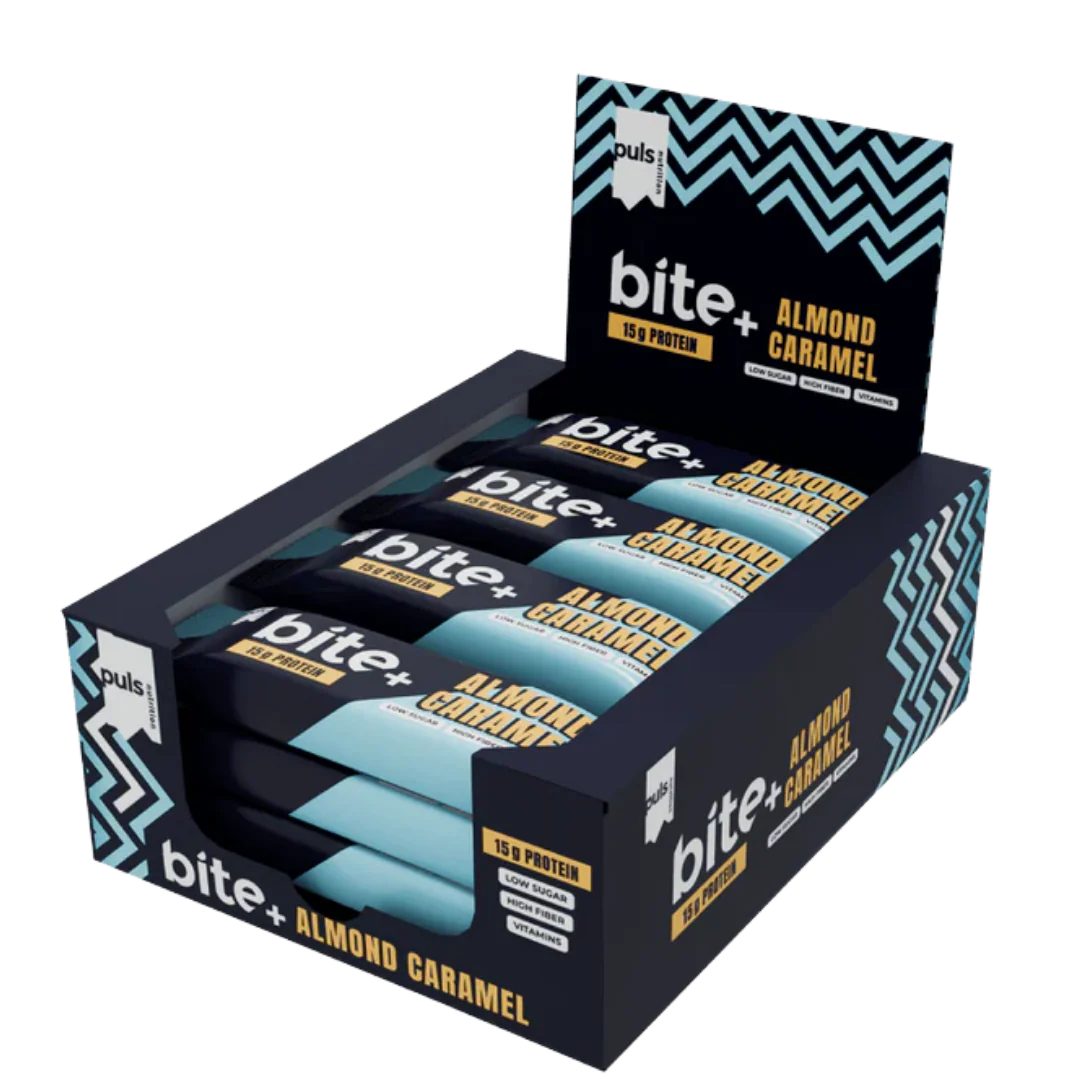 Puls Nutrition Bite+ Almond Caramel - Proteiinipatukka Manteli Karamelli 12 x 50 g TUKKUPAKKAUS