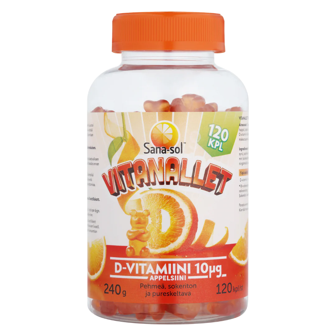 Sana-sol Vitanallet D-Vitamiini Appelsiini 10 µg 120 kpl