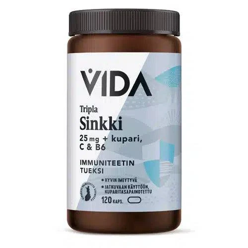 Vida Tripla Sinkki 25 mg + Kupari, C & B6 120 kaps.